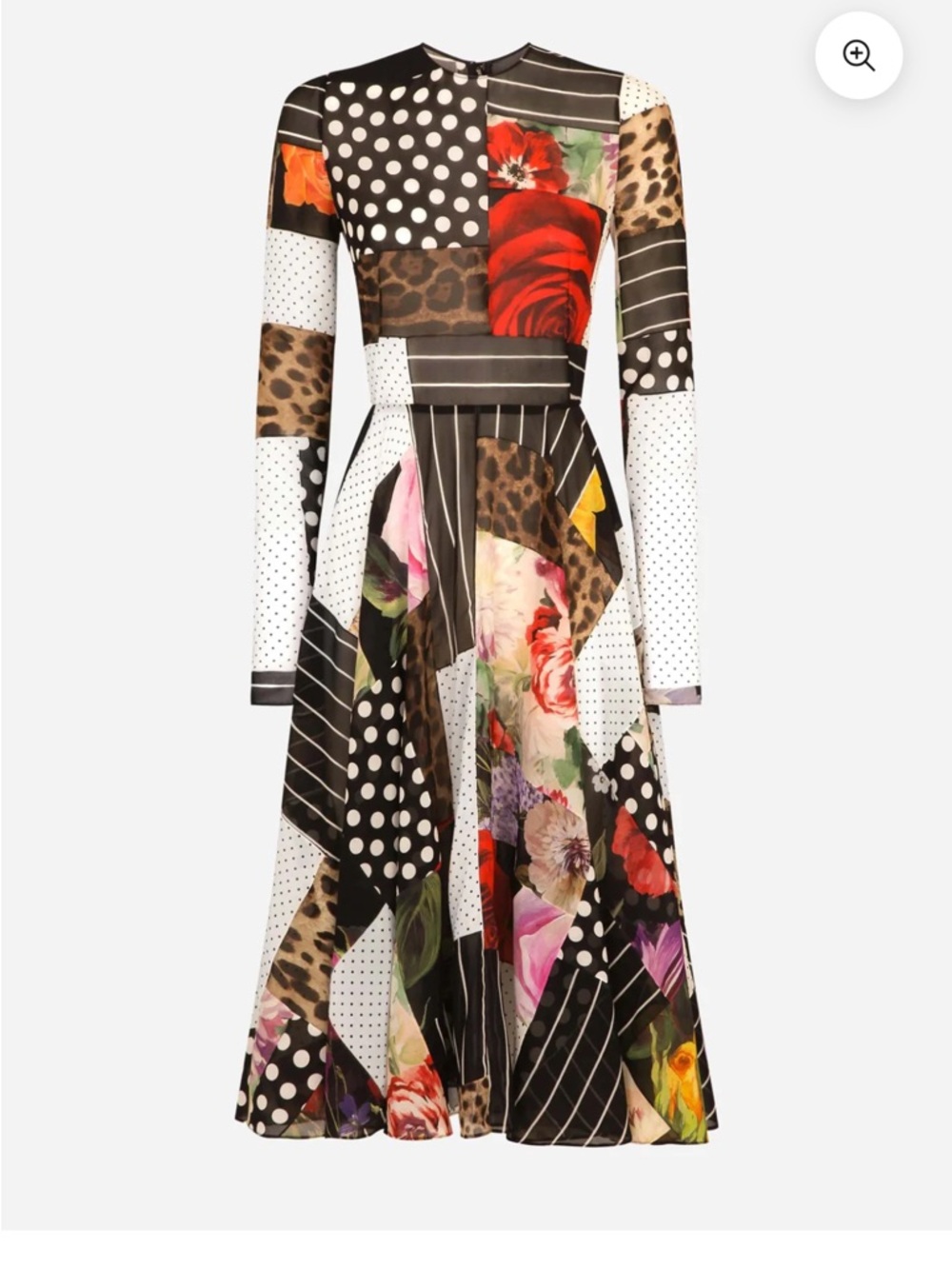 Dolce & Gabbana Patchwork Floral Patchwork Long Sleeve Midi Dress - Black Multi